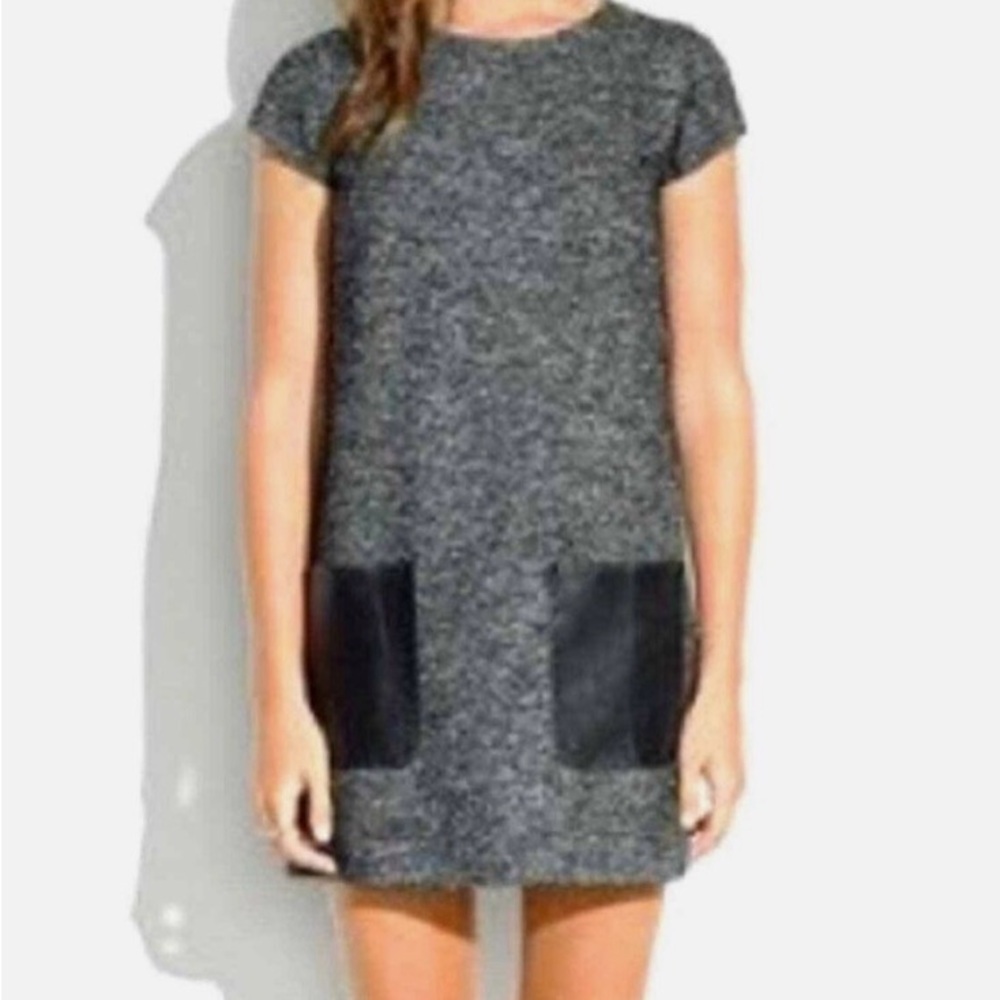 Madewell Black and Gray leather and wool dress